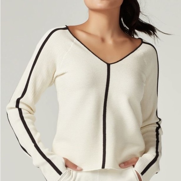 BLANC NOIR | Portola Beige Sweater with Black Accents - Picture 1 of 15